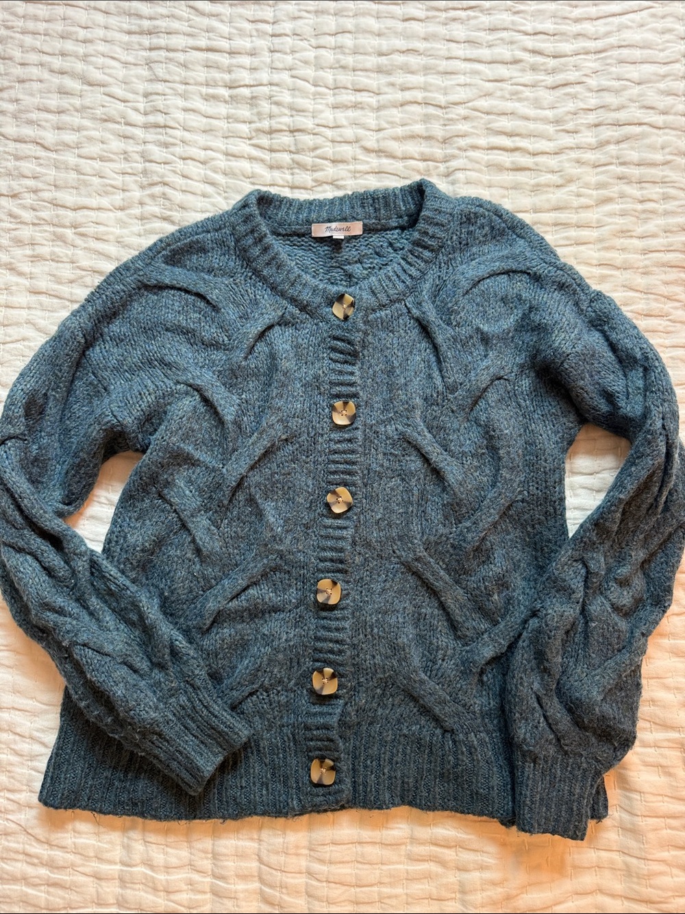 Madewell Slate Blue Cable-Knit Button Cardigan